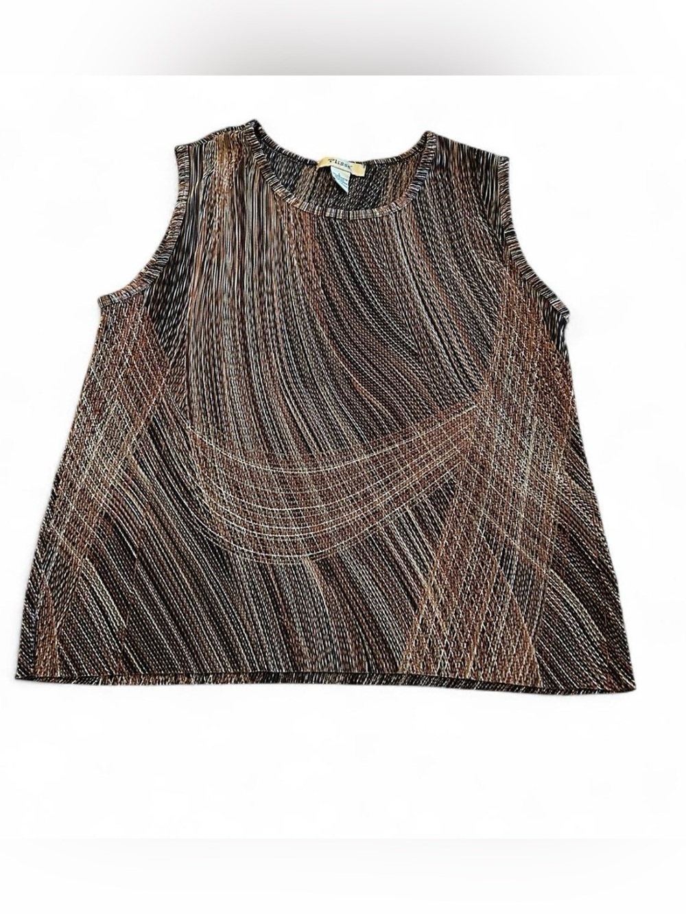 vintage plisse black and brown patterned sleeveless top